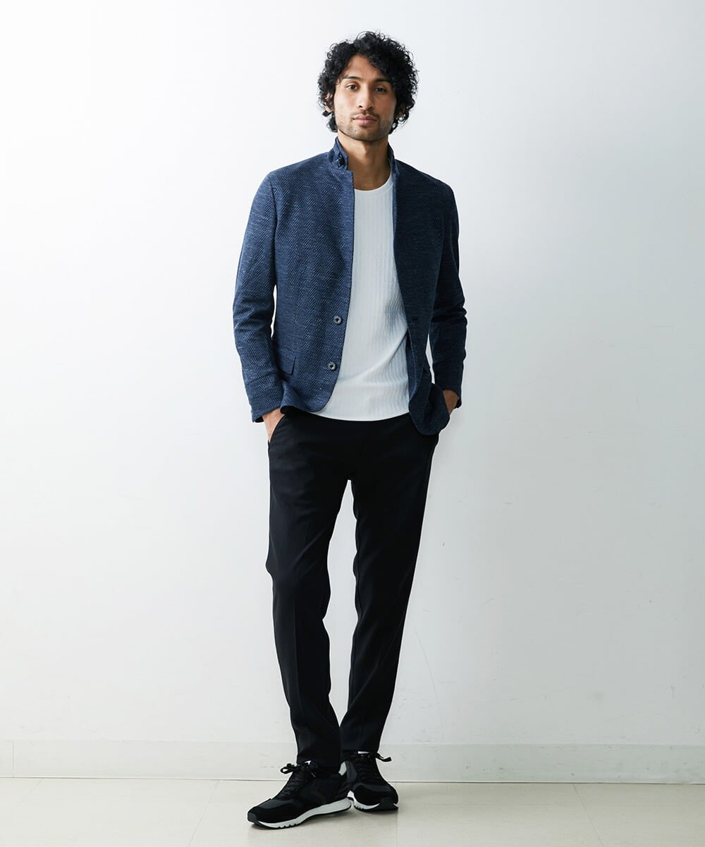 MNDGS46430 MICHEL KLEIN HOMME(ミッシェルクラン オム) へリンボン柄ジャージージャケット ブルー(55)