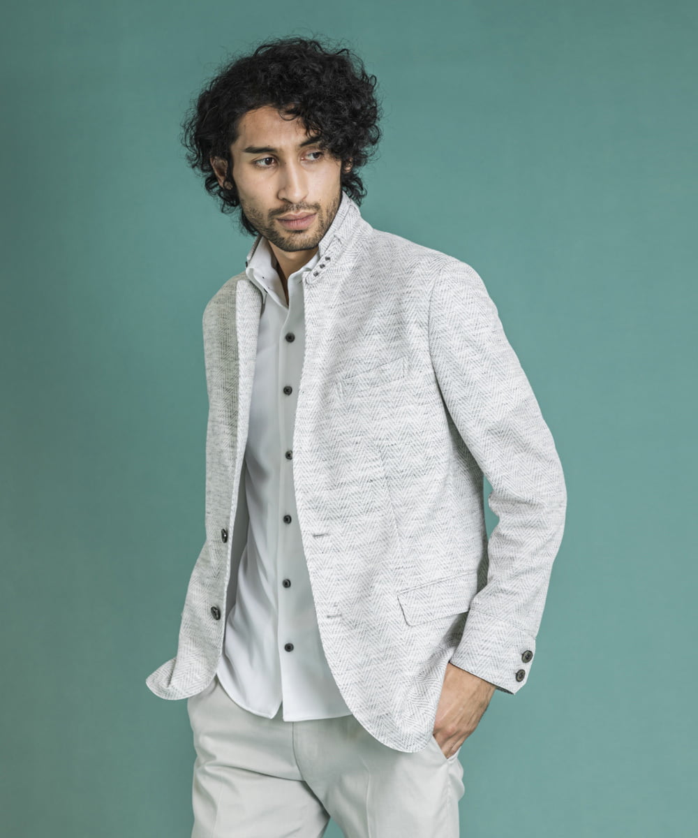 MNDGS46430 MICHEL KLEIN HOMME(ミッシェルクラン オム) へリンボン柄ジャージージャケット ライトグレー(91)