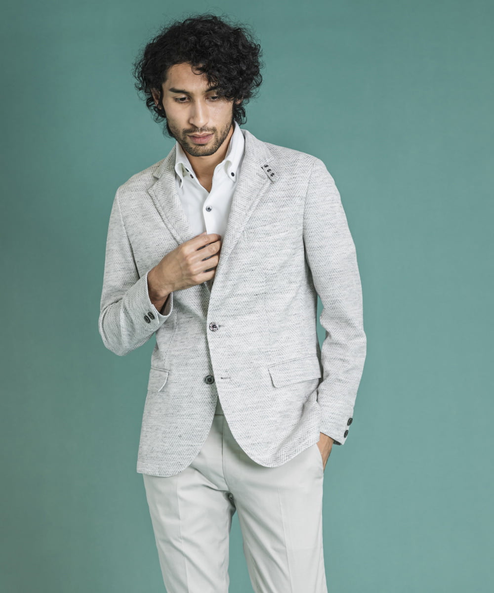 MNDGS46430 MICHEL KLEIN HOMME(ミッシェルクラン オム) へリンボン柄ジャージージャケット ライトグレー(91)