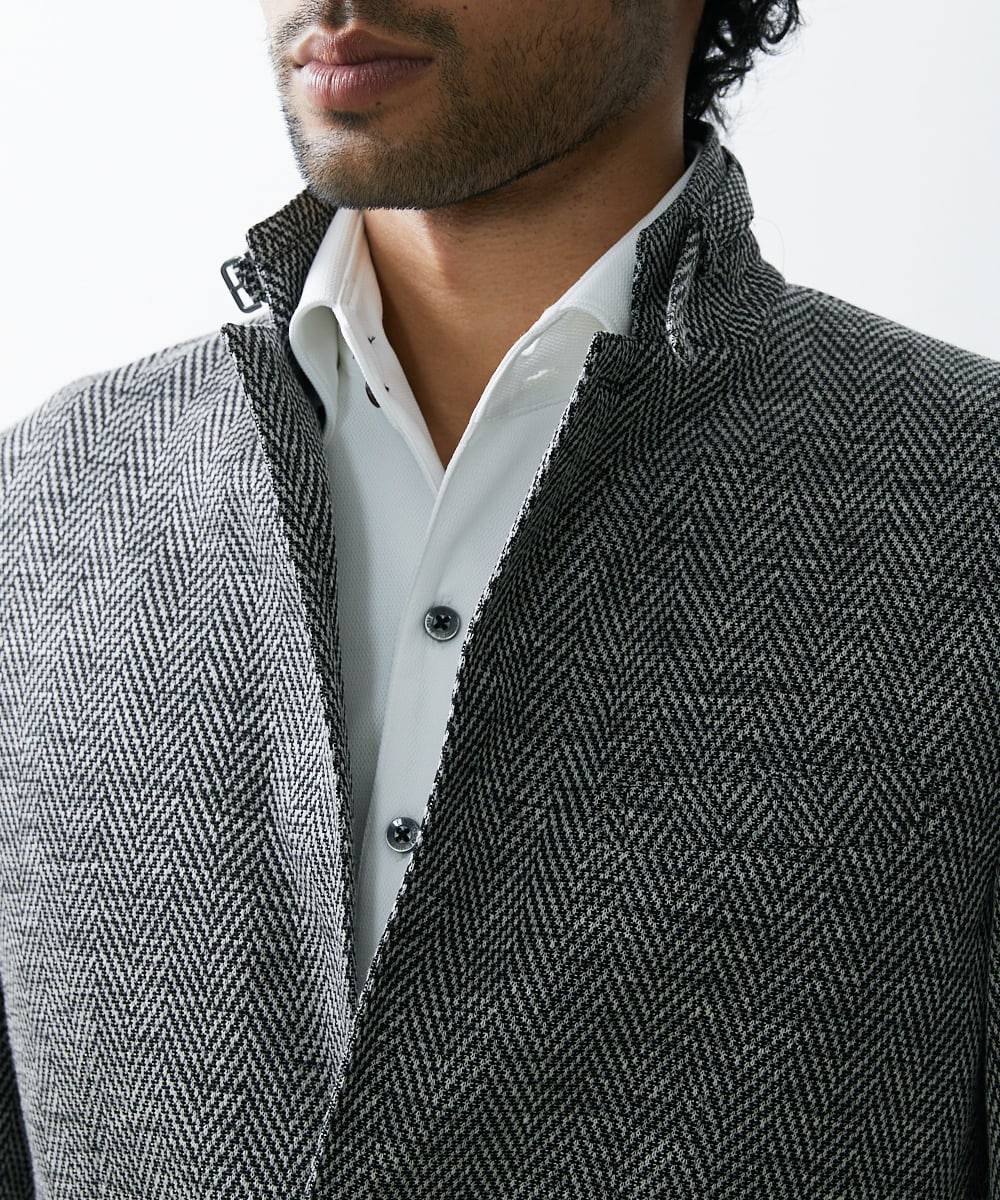 MNDGS46430 MICHEL KLEIN HOMME(ミッシェルクラン オム) へリンボン柄ジャージージャケット ブラック(94)