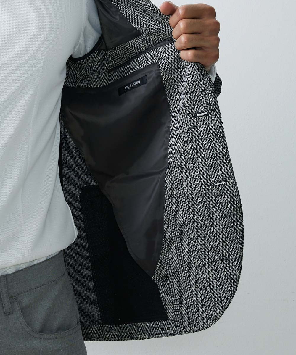 MNDGS46430 MICHEL KLEIN HOMME(ミッシェルクラン オム) へリンボン柄ジャージージャケット ブラック(94)