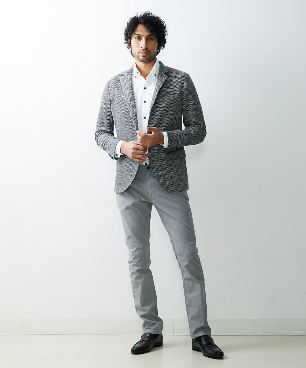 MNDGS46430 MICHEL KLEIN HOMME(ミッシェルクラン オム) へリンボン柄ジャージージャケット ブラック(94)