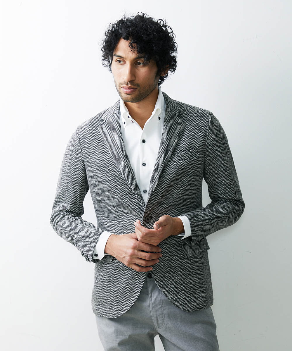MNDGS46430 MICHEL KLEIN HOMME(ミッシェルクラン オム) へリンボン柄ジャージージャケット ブラック(94)