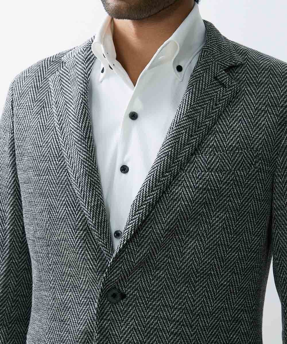 MNDGS46430 MICHEL KLEIN HOMME(ミッシェルクラン オム) へリンボン柄ジャージージャケット ブラック(94)