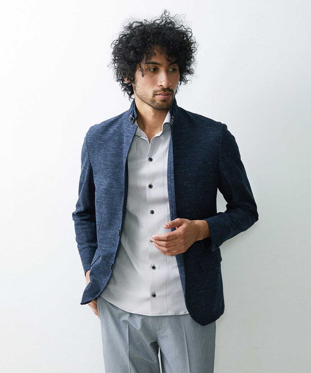 MNDGS48540 MICHEL KLEIN HOMME(ミッシェルクラン オム) リネンジャージジャケット ネイビー(57)