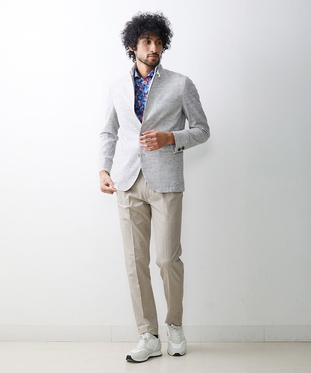 MNDGS48540 MICHEL KLEIN HOMME(ミッシェルクラン オム) リネンジャージジャケット ライトグレー(91)