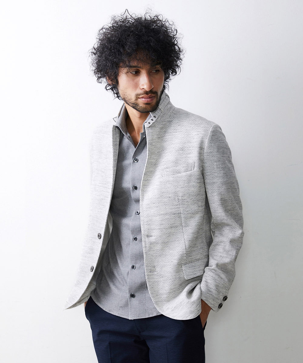 MNDGS48540 MICHEL KLEIN HOMME(ミッシェルクラン オム) リネンジャージジャケット ライトグレー(91)