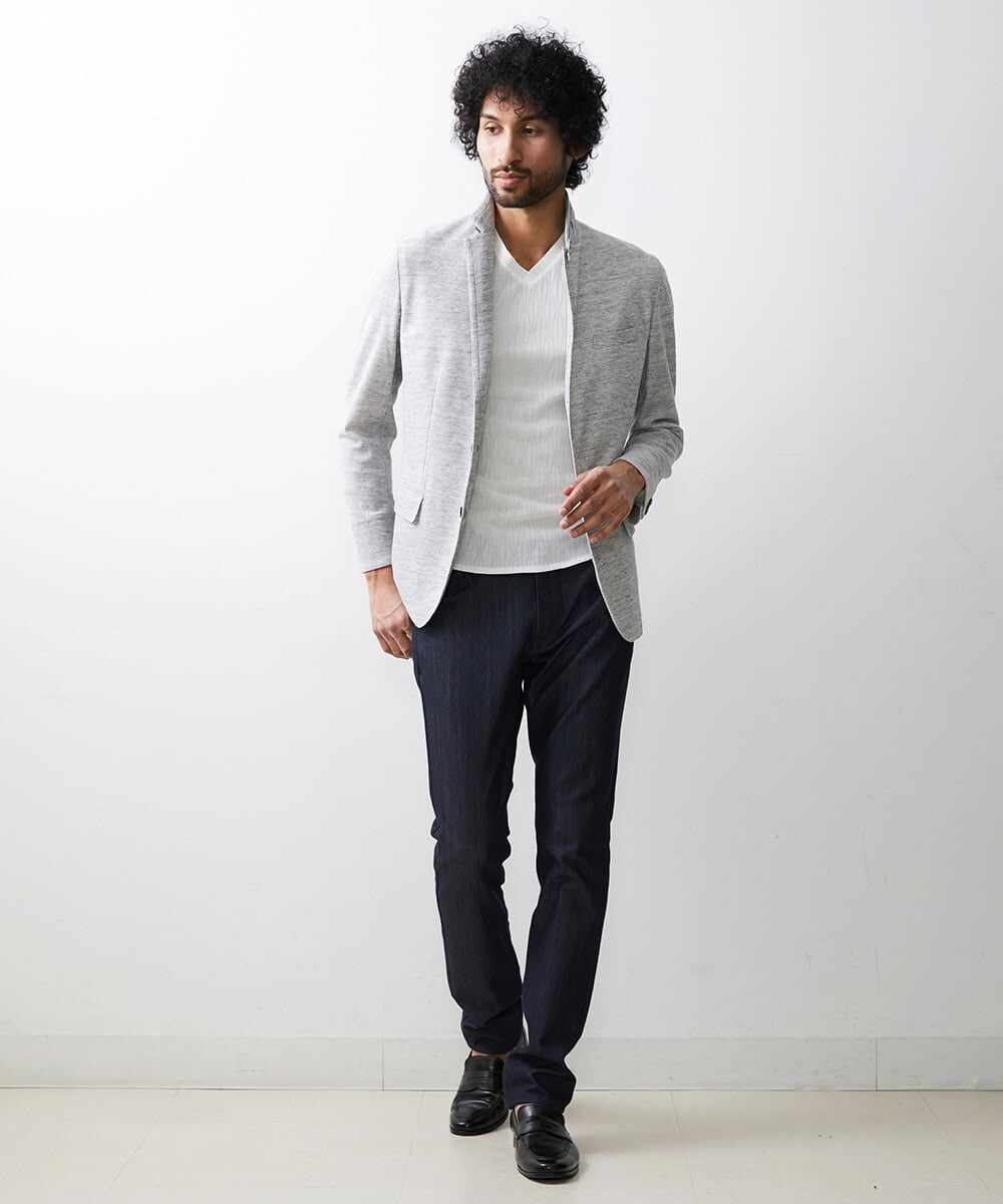 MNDGS48540 MICHEL KLEIN HOMME(ミッシェルクラン オム) リネンジャージジャケット ライトグレー(91)