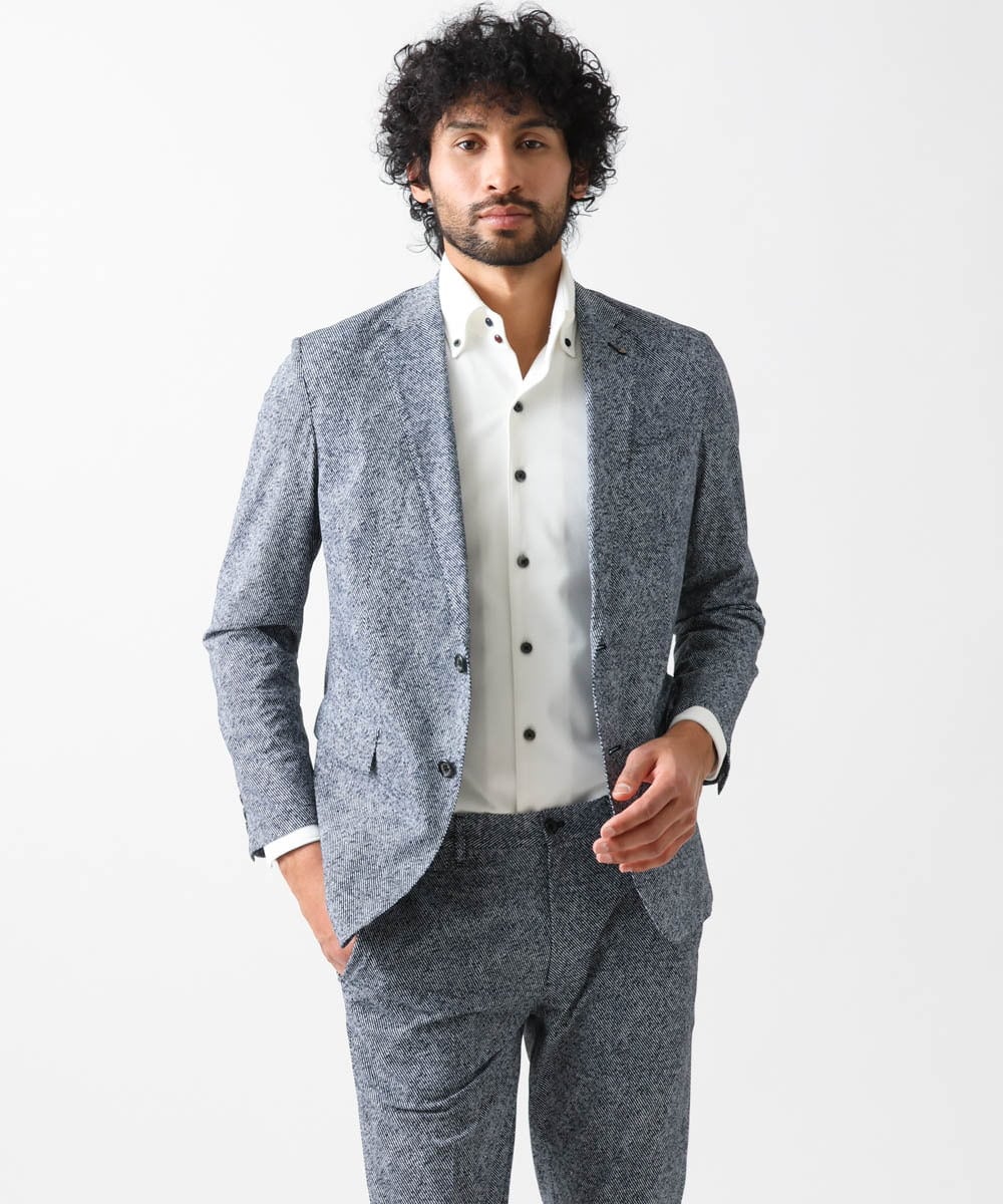 MNDGX06400 MICHEL KLEIN HOMME(ミッシェルクラン オム) 総柄メッシュテーラードジャケット セットアップ ブルー