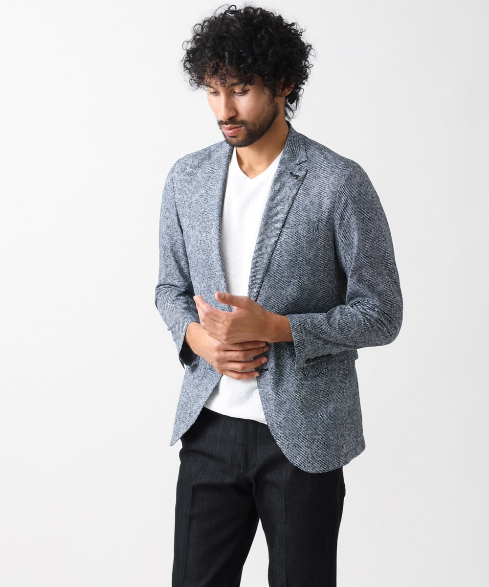 MNDGX06400 MICHEL KLEIN HOMME(ミッシェルクラン オム) 総柄メッシュテーラードジャケット セットアップ ブルー