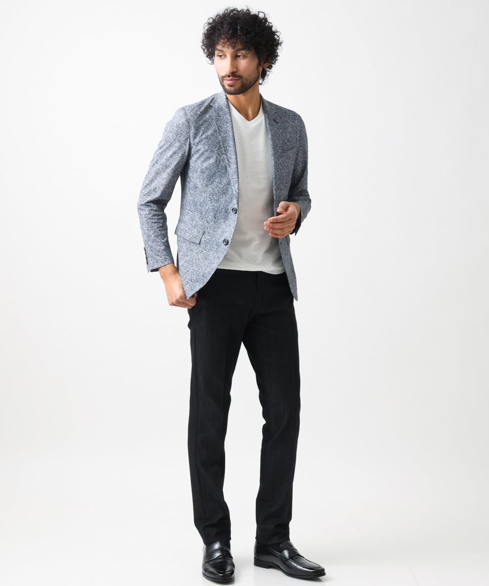 MNDGX06400 MICHEL KLEIN HOMME(ミッシェルクラン オム) 総柄メッシュテーラードジャケット セットアップ ブルー