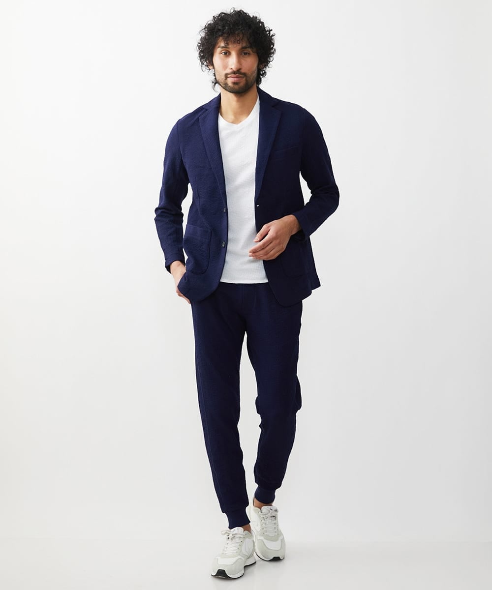 MNDGX58400 MICHEL KLEIN HOMME(ミッシェルクラン オム) ブランドロゴ刺繍入りニットジャケット セットアップ ネイビー