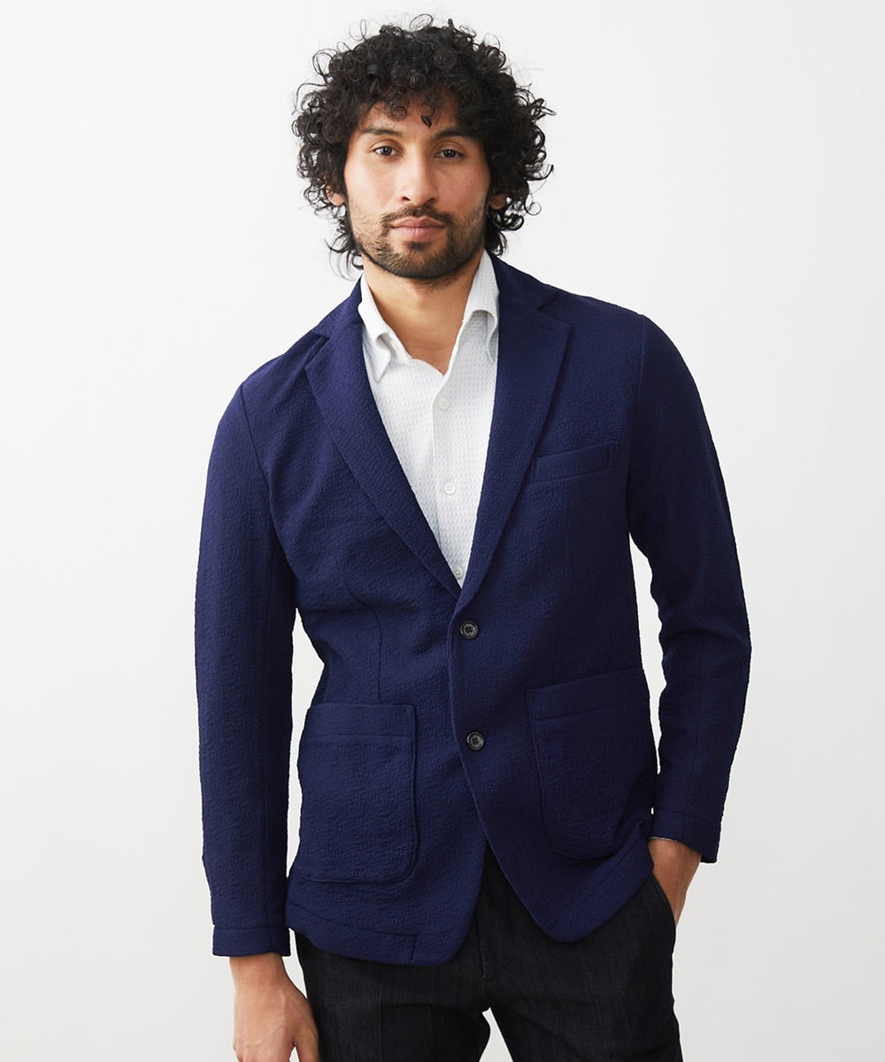MNDGX58400 MICHEL KLEIN HOMME(ミッシェルクラン オム) ブランドロゴ刺繍入りニットジャケット セットアップ ネイビー