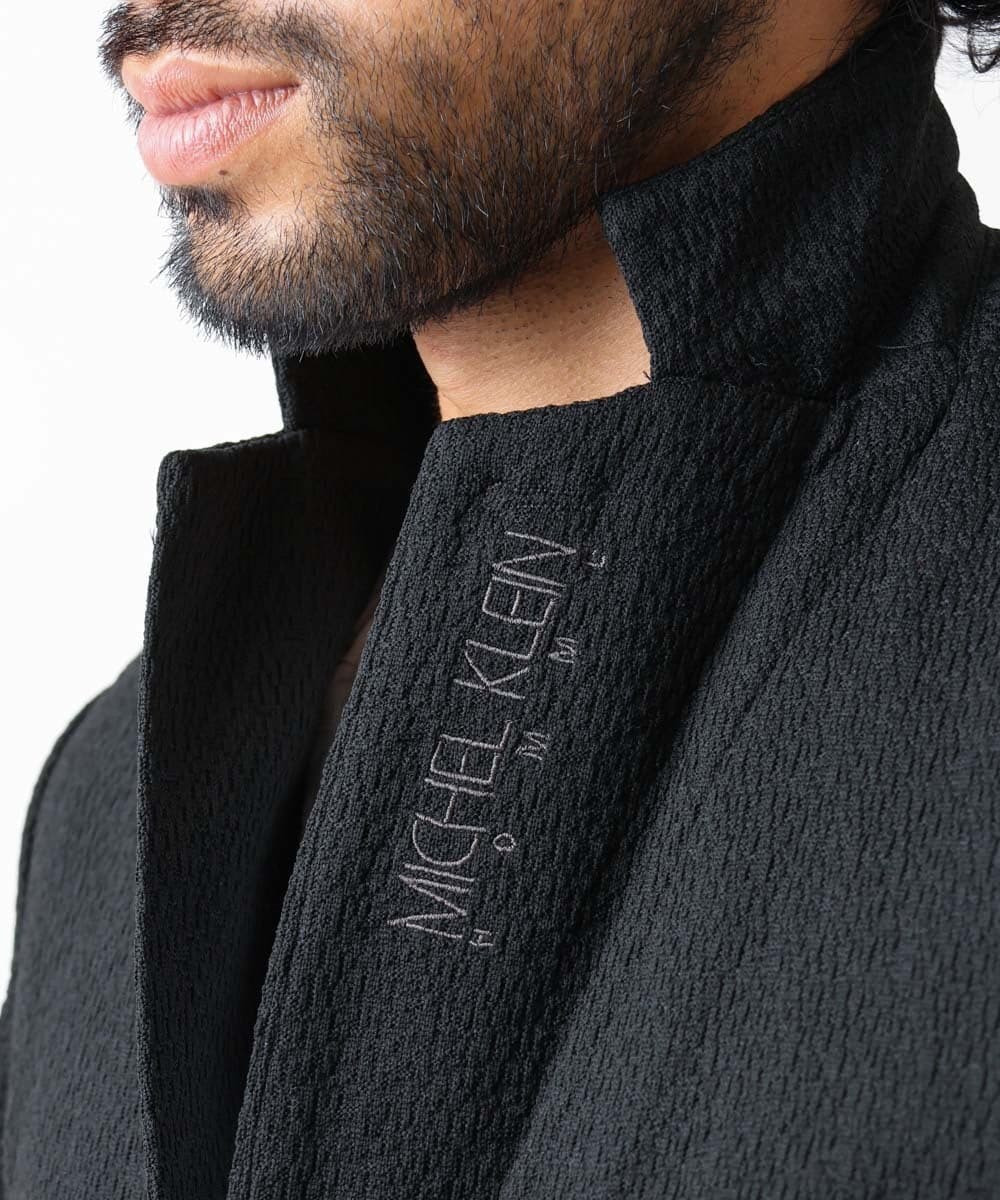 MNDGX58400 MICHEL KLEIN HOMME(ミッシェルクラン オム) ブランドロゴ刺繍入りニットジャケット セットアップ ブラック