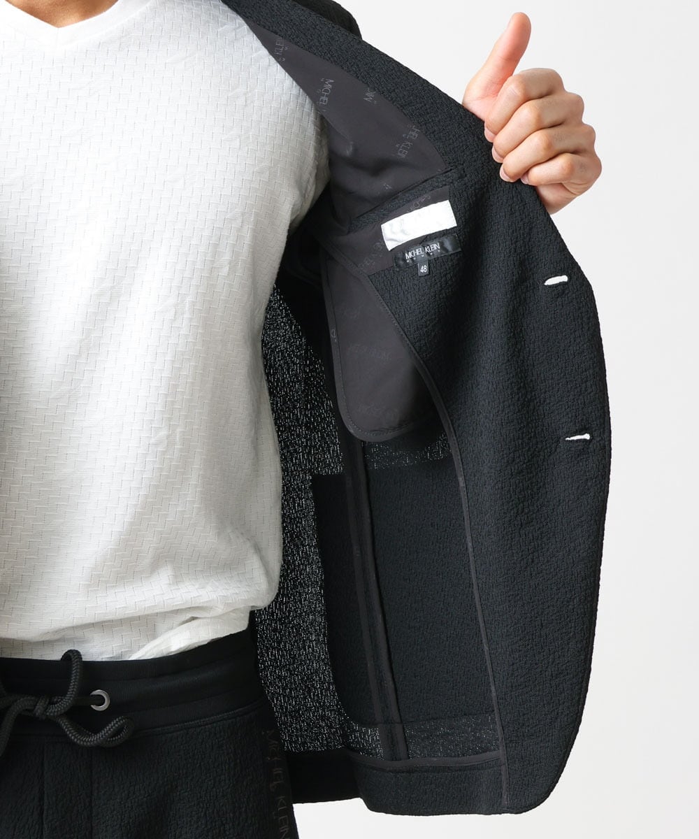 MNDGX58400 MICHEL KLEIN HOMME(ミッシェルクラン オム) ブランドロゴ刺繍入りニットジャケット セットアップ ブラック