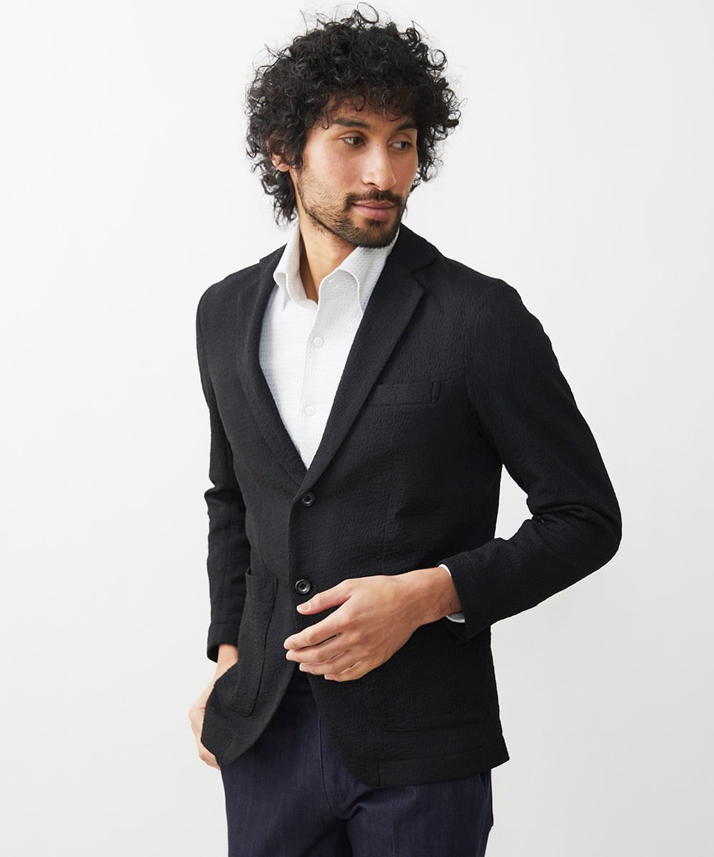 MNDGX58400 MICHEL KLEIN HOMME(ミッシェルクラン オム) ブランドロゴ刺繍入りニットジャケット セットアップ ブラック