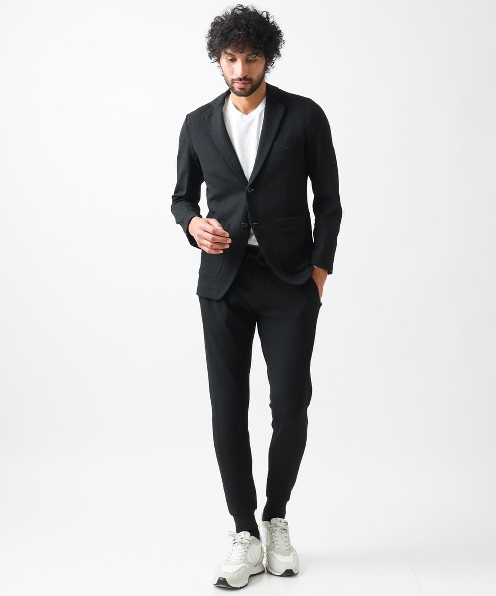 MNDGX58400 MICHEL KLEIN HOMME(ミッシェルクラン オム) ブランドロゴ刺繍入りニットジャケット セットアップ ブラック