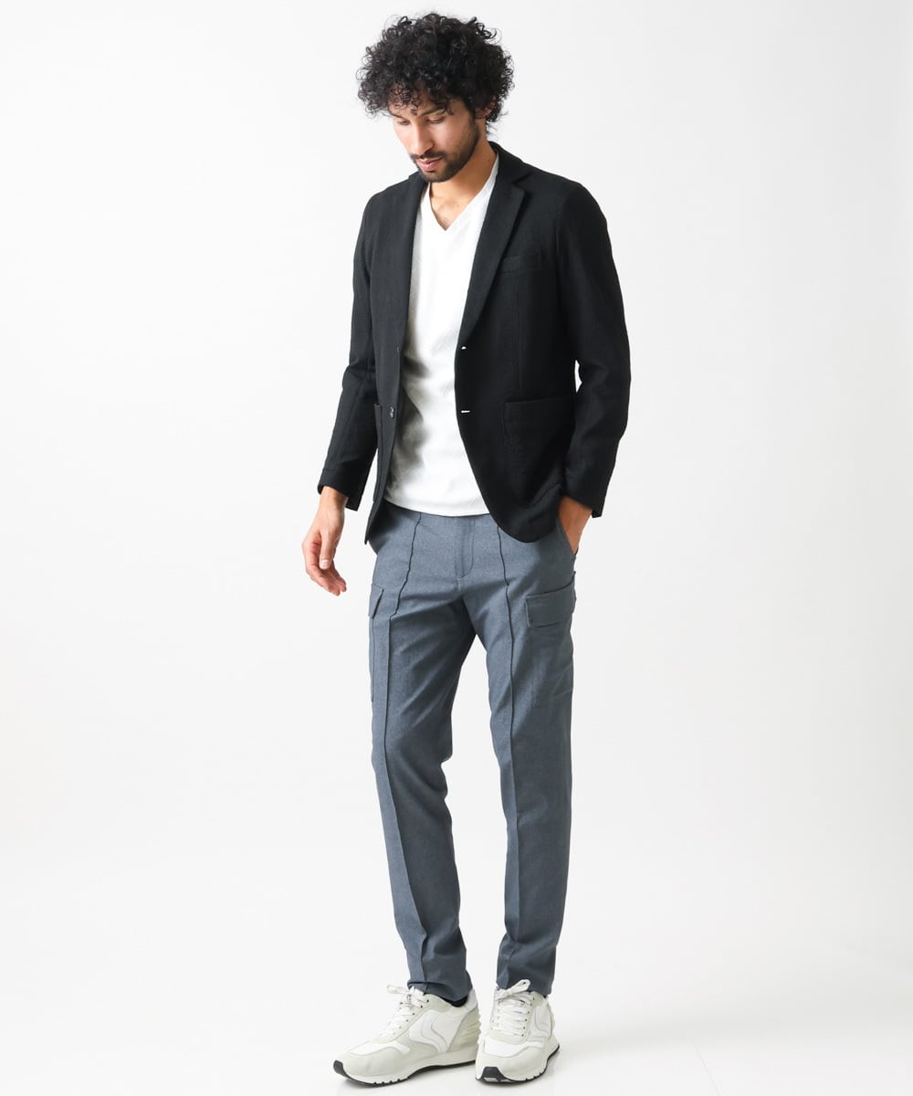 MNDGX58400 MICHEL KLEIN HOMME(ミッシェルクラン オム) ブランドロゴ刺繍入りニットジャケット セットアップ ブラック