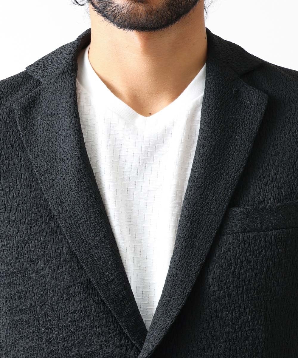 MNDGX58400 MICHEL KLEIN HOMME(ミッシェルクラン オム) ブランドロゴ刺繍入りニットジャケット セットアップ ブラック