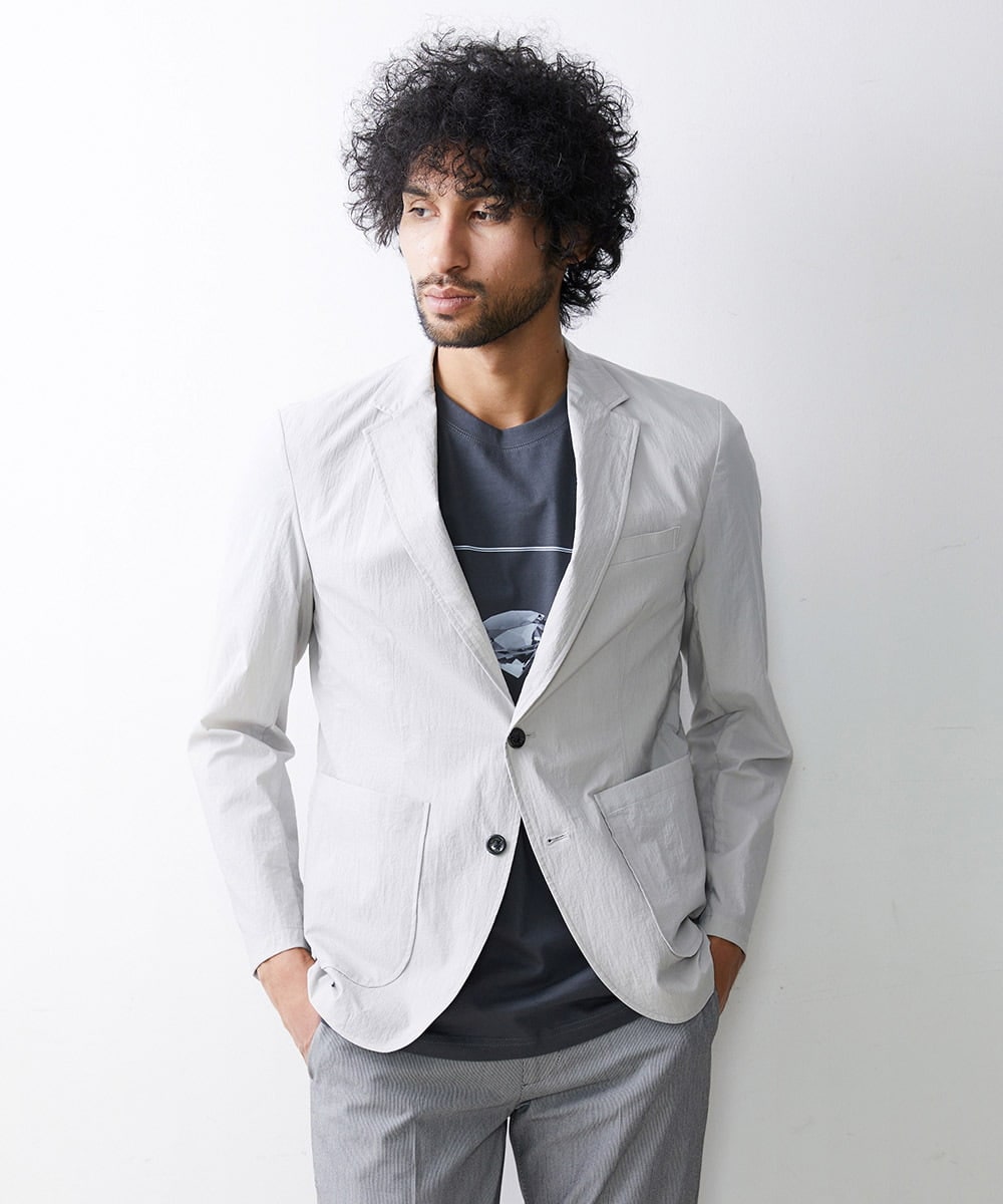 MNDHS10330 MICHEL KLEIN HOMME(ミッシェルクラン オム) ストレッチストライプジャケット ライトグレー(91)