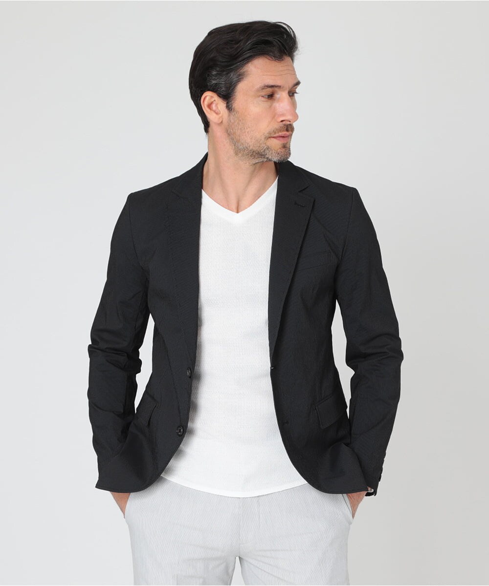 MNDHS10330 MICHEL KLEIN HOMME(ミッシェルクラン オム) ストレッチストライプジャケット ブラック(94)
