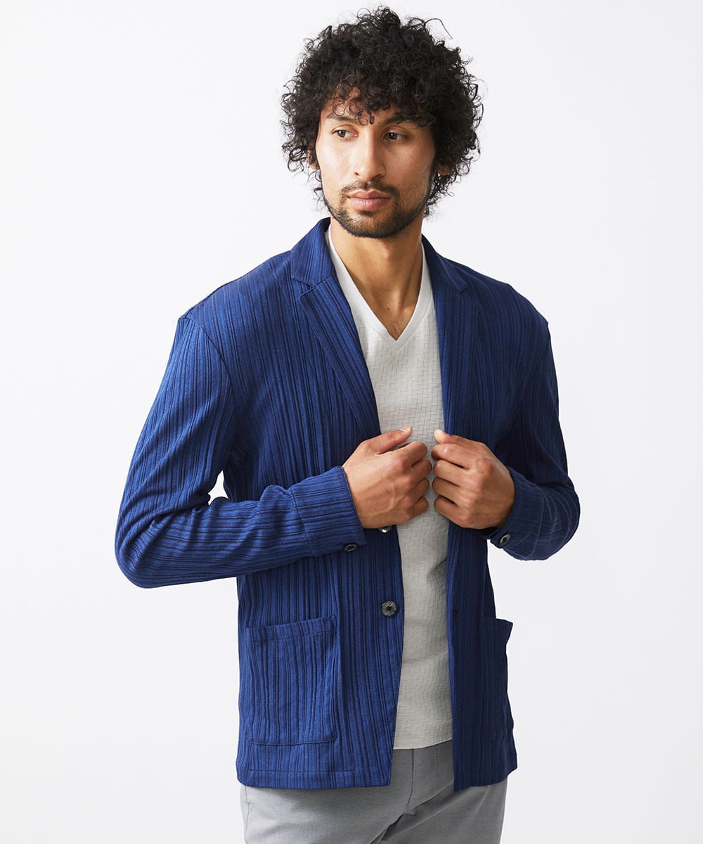 MNDJX65330 MICHEL KLEIN HOMME(ミッシェルクラン オム) プリーツカットジャケット ネイビー