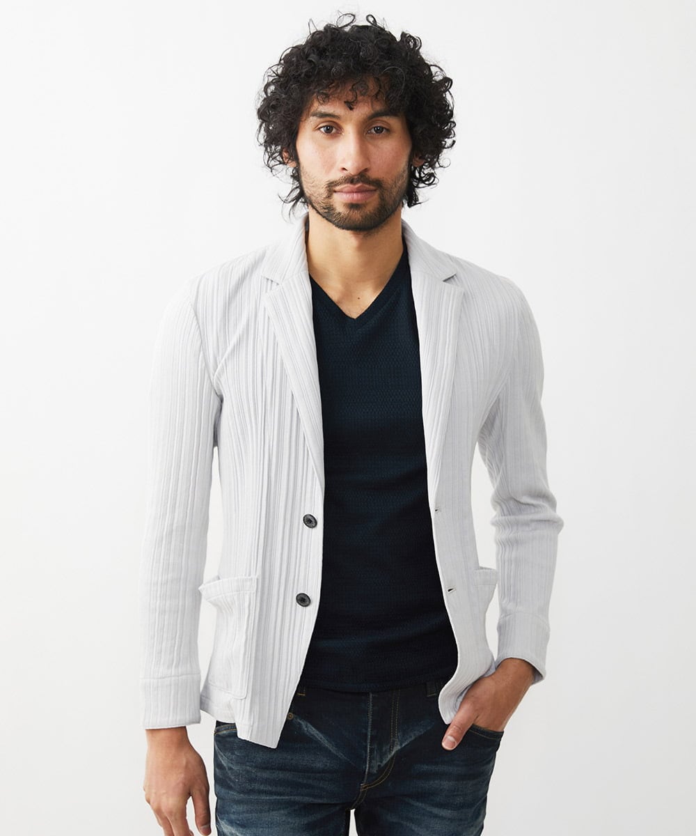 MNDJX65330 MICHEL KLEIN HOMME(ミッシェルクラン オム) プリーツカットジャケット ライトグレー