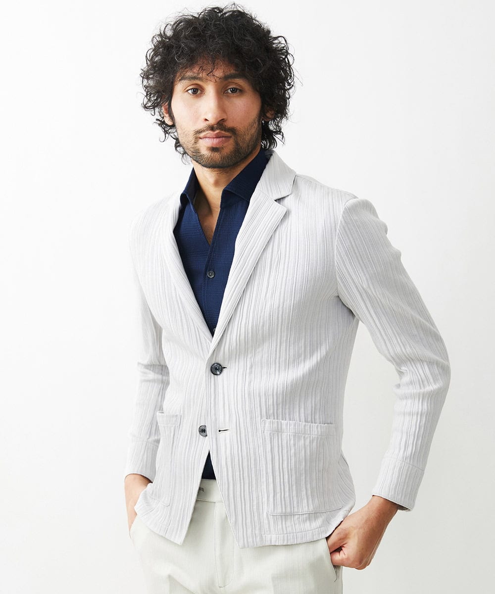 MNDJX65330 MICHEL KLEIN HOMME(ミッシェルクラン オム) プリーツカットジャケット ライトグレー