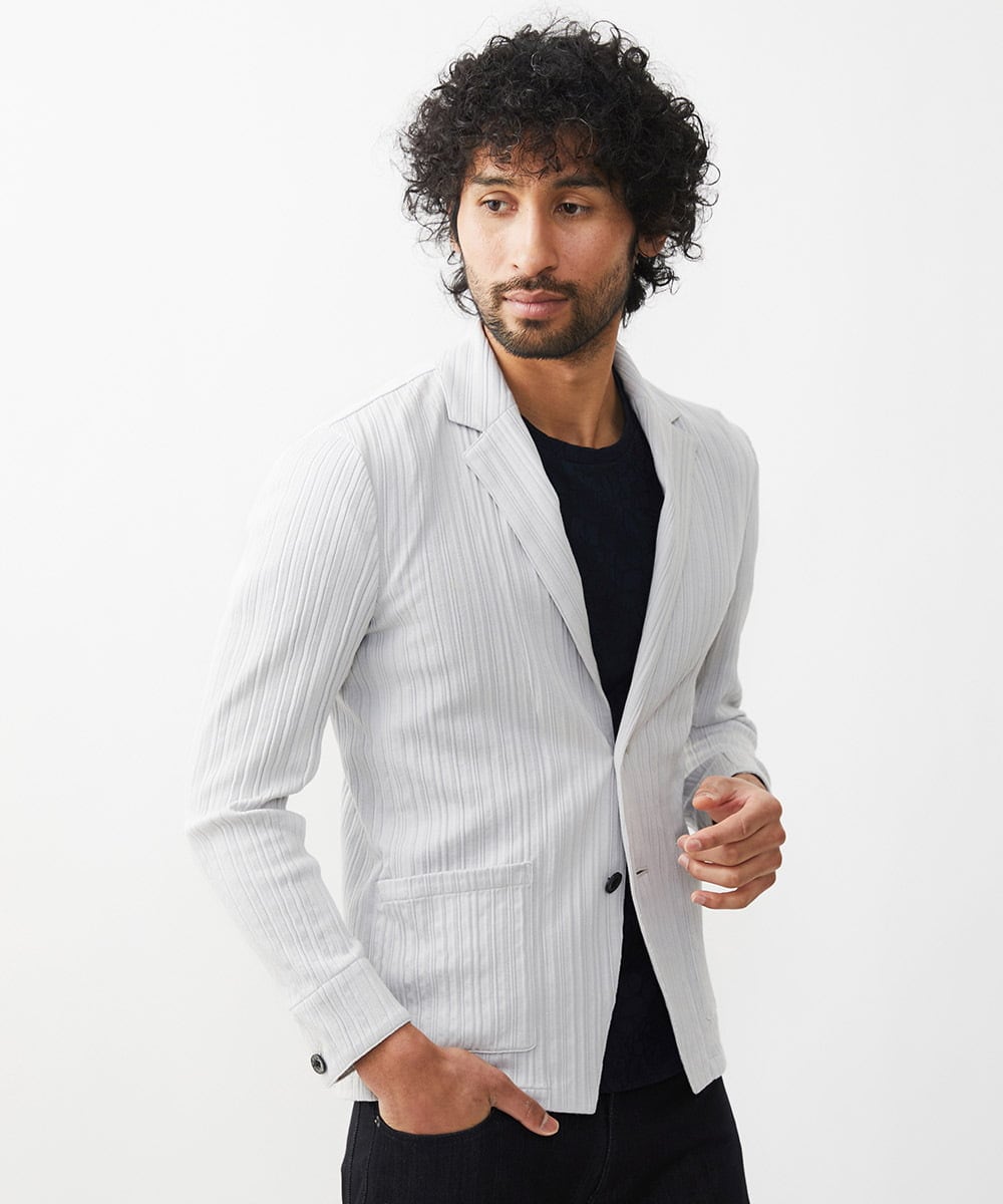 MNDJX65330 MICHEL KLEIN HOMME(ミッシェルクラン オム) プリーツカットジャケット ライトグレー