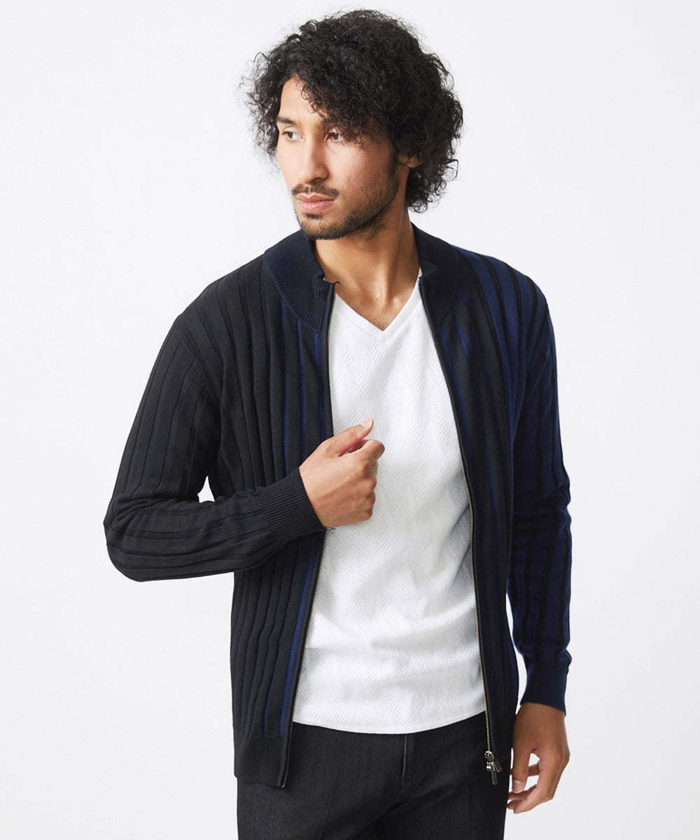 MNFAC03200 MICHEL KLEIN HOMME(ミッシェルクラン オム) グラデーションジップアップニット ネイビー