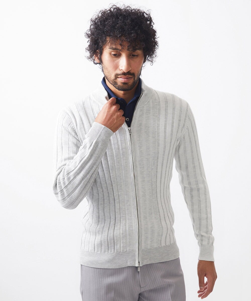 MNFAC03200 MICHEL KLEIN HOMME(ミッシェルクラン オム) グラデーションジップアップニット ライトグレー
