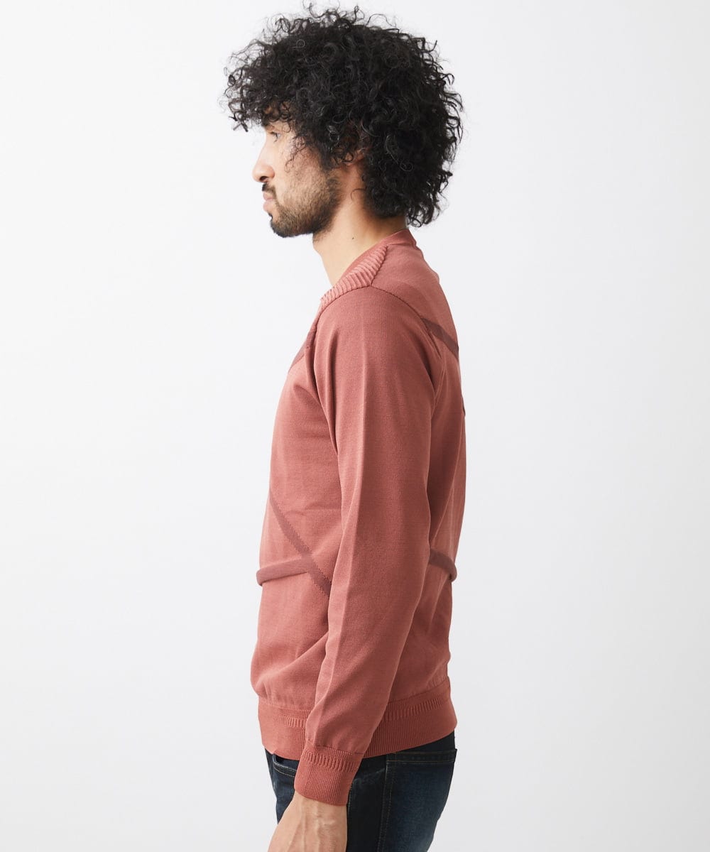 MNFAC50180 MICHEL KLEIN HOMME(ミッシェルクラン オム) 切り替えストレッチクルーネックニット レッド