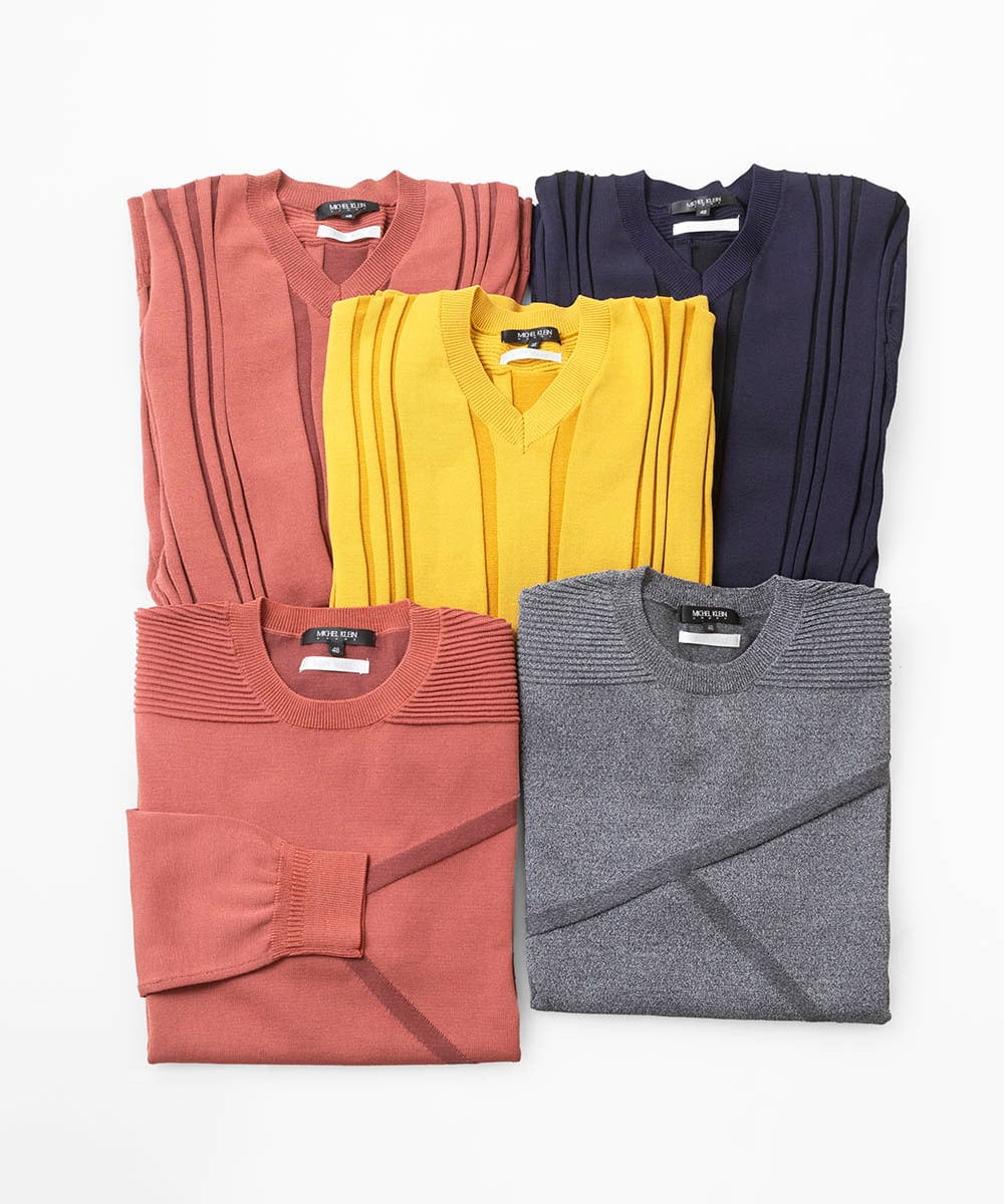 MNFAC50180 MICHEL KLEIN HOMME(ミッシェルクラン オム) 切り替えストレッチクルーネックニット レッド
