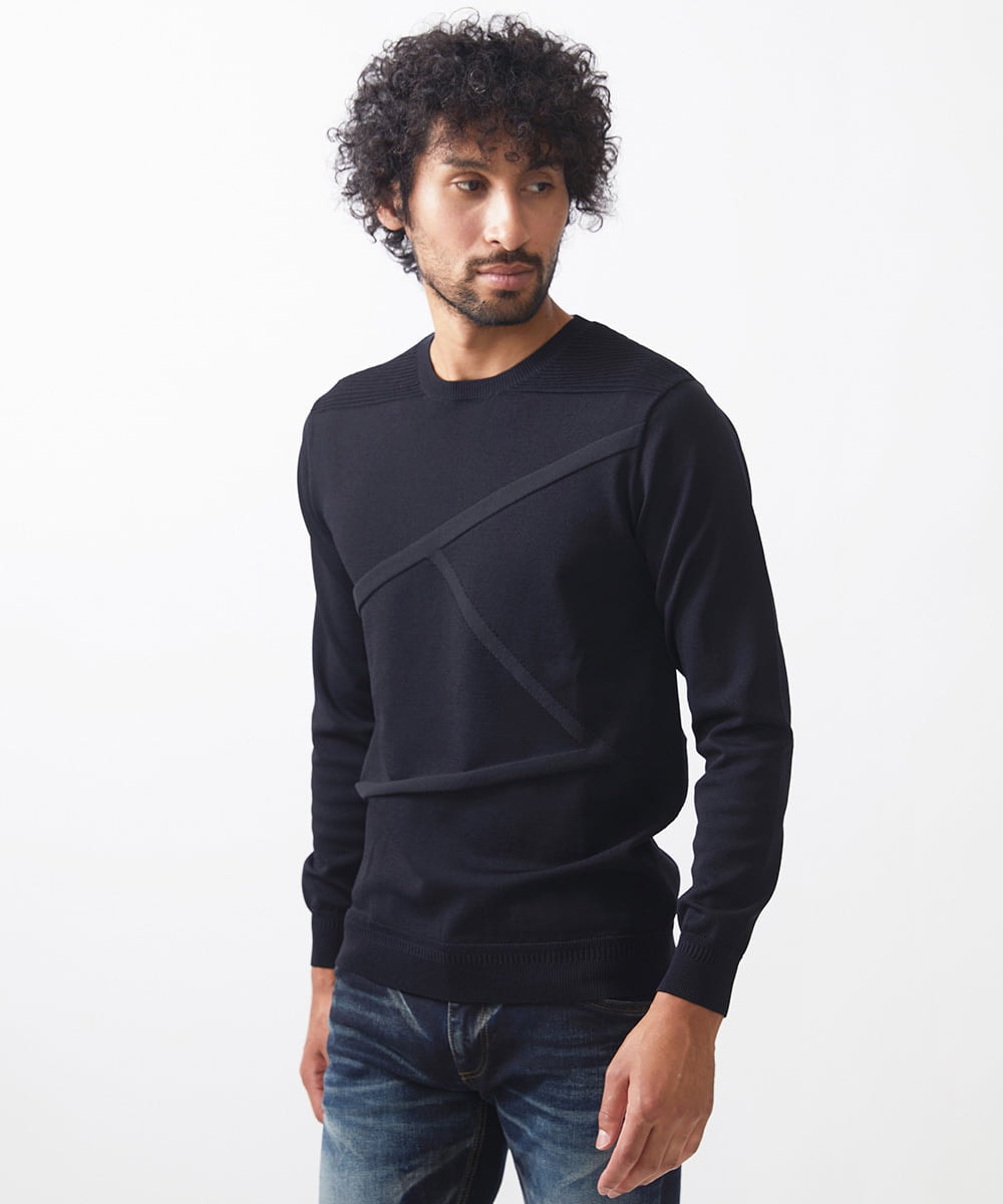 MNFAC50180 MICHEL KLEIN HOMME(ミッシェルクラン オム) 切り替えストレッチクルーネックニット ブラック