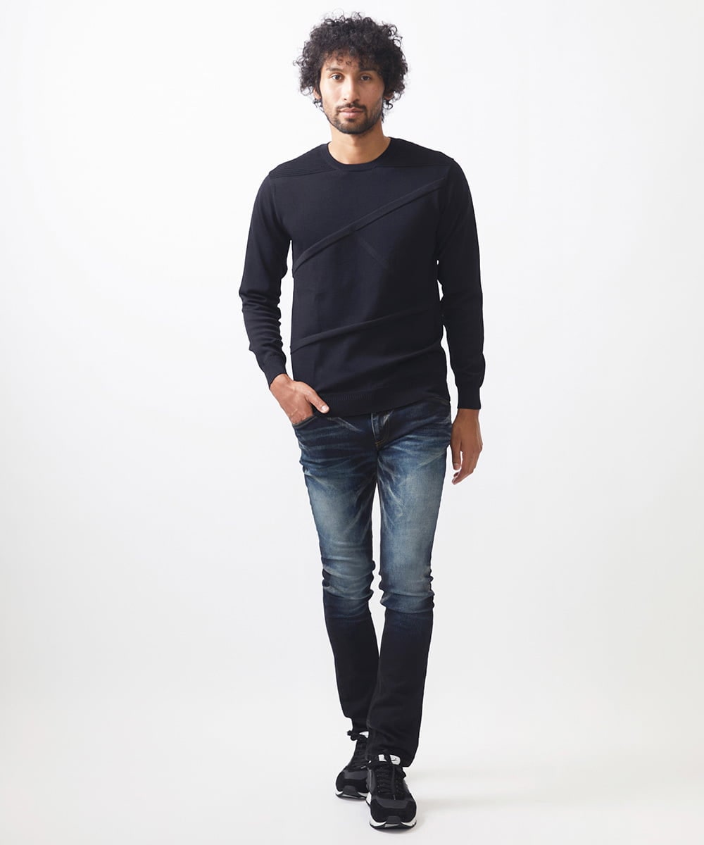 MNFAC50180 MICHEL KLEIN HOMME(ミッシェルクラン オム) 切り替えストレッチクルーネックニット ブラック