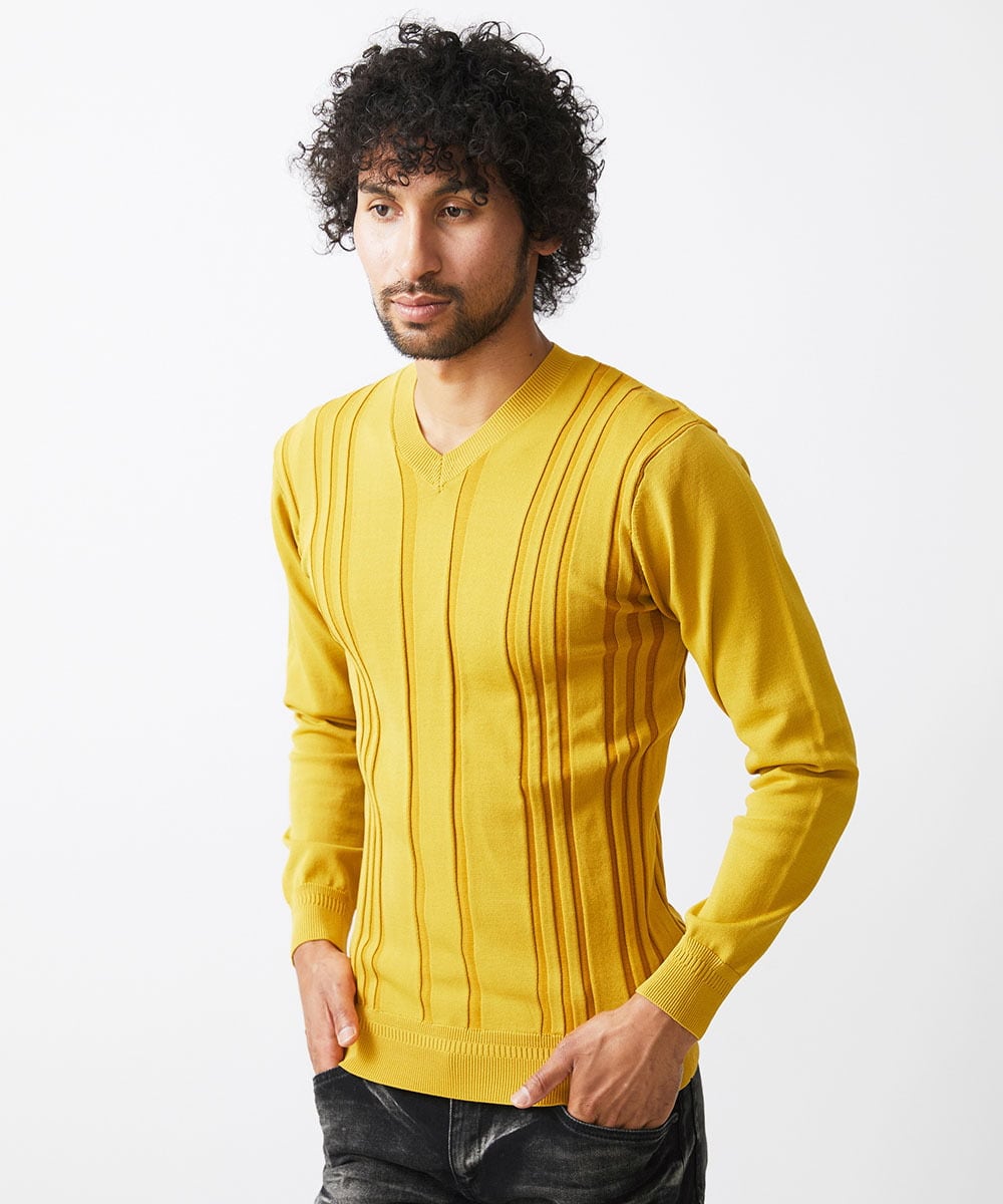 MNFAC51180 MICHEL KLEIN HOMME(ミッシェルクラン オム) 切り替えストレッチVネックニット イエロー