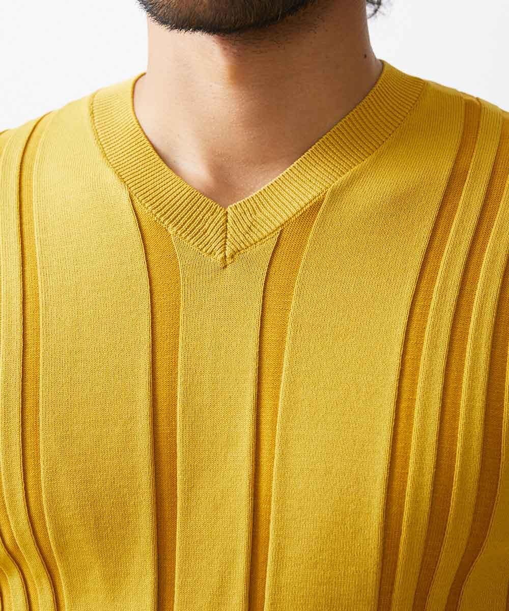 MNFAC51180 MICHEL KLEIN HOMME(ミッシェルクラン オム) 切り替えストレッチVネックニット イエロー