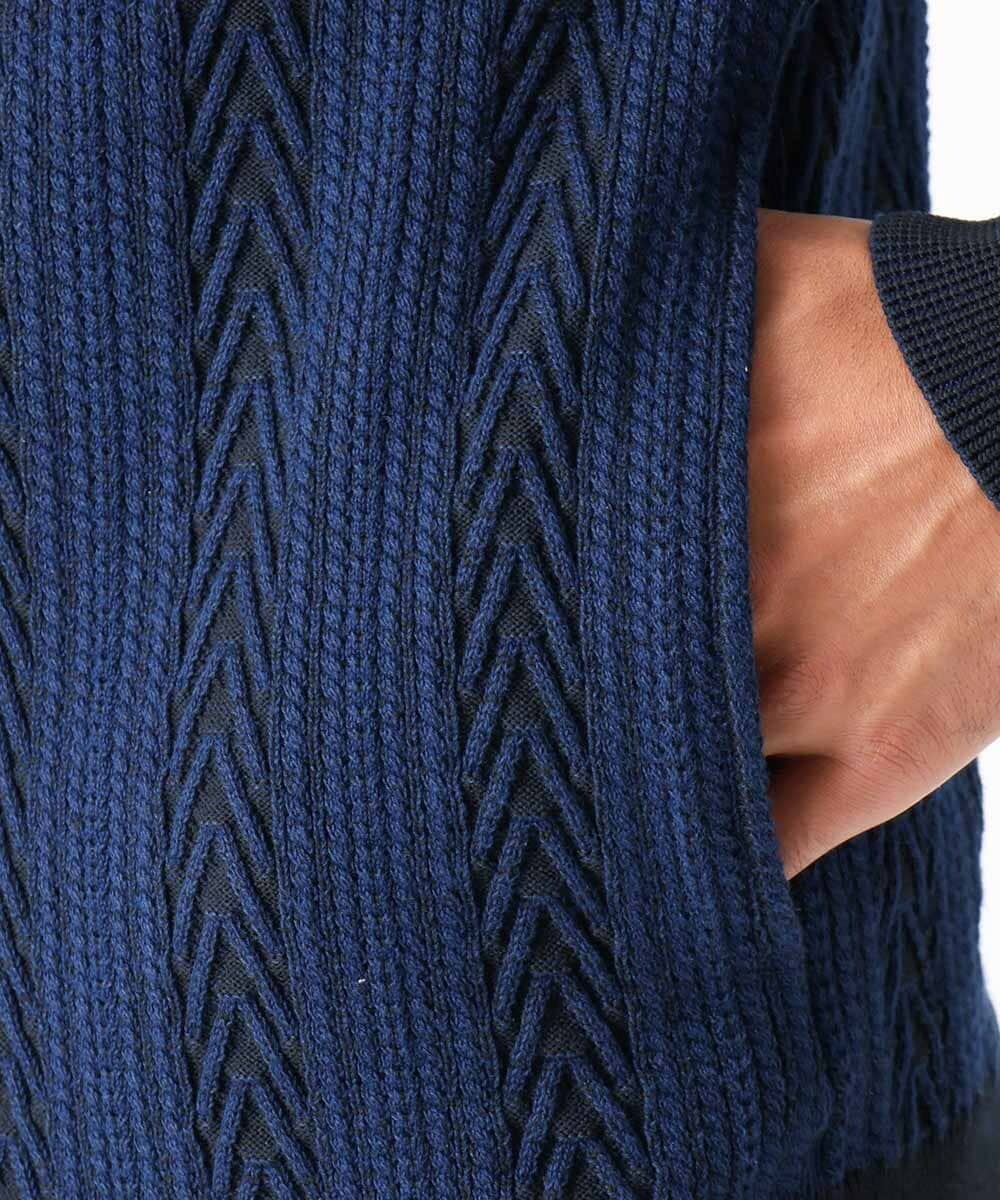 MNFAC52230 MICHEL KLEIN HOMME(ミッシェルクラン オム) へリンボンニットカーディガン ネイビー