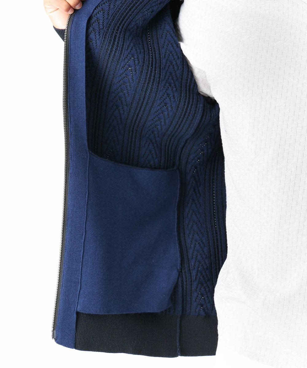 MNFAC52230 MICHEL KLEIN HOMME(ミッシェルクラン オム) へリンボンニットカーディガン ネイビー