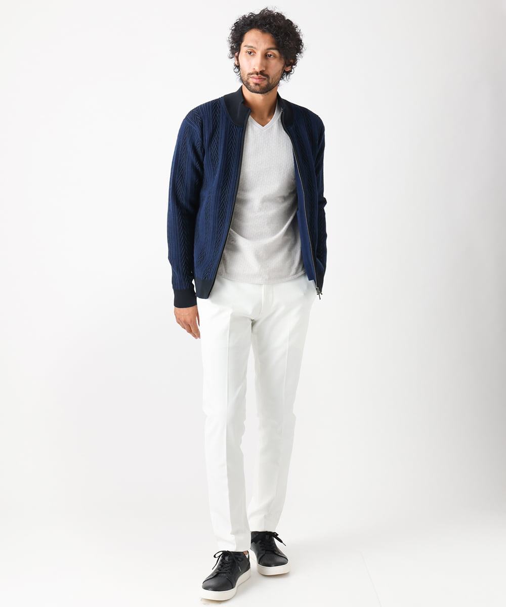 MNFAC52230 MICHEL KLEIN HOMME(ミッシェルクラン オム) へリンボンニットカーディガン ネイビー