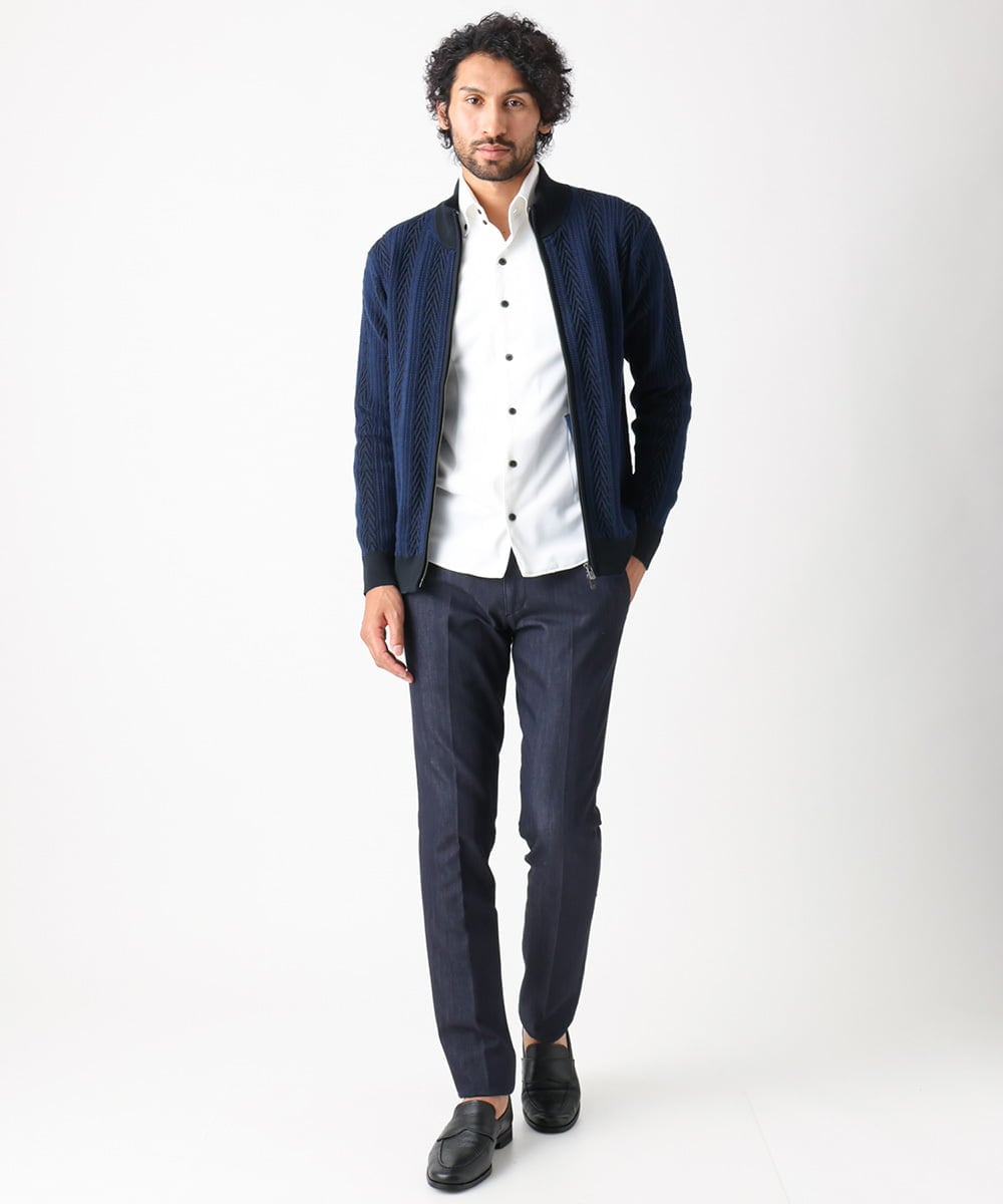 MNFAC52230 MICHEL KLEIN HOMME(ミッシェルクラン オム) へリンボンニットカーディガン ネイビー