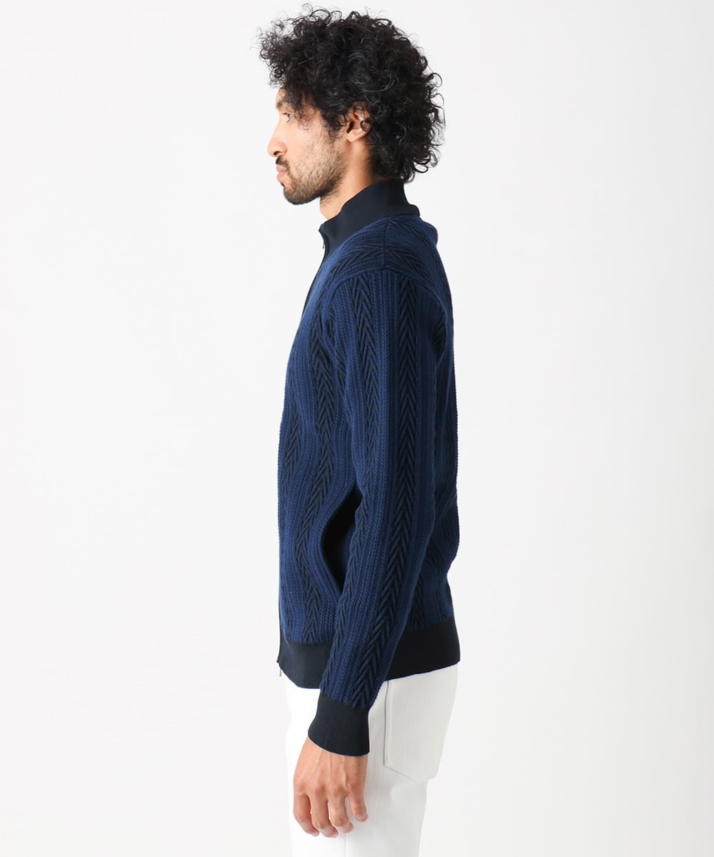 MNFAC52230 MICHEL KLEIN HOMME(ミッシェルクラン オム) へリンボンニットカーディガン ネイビー