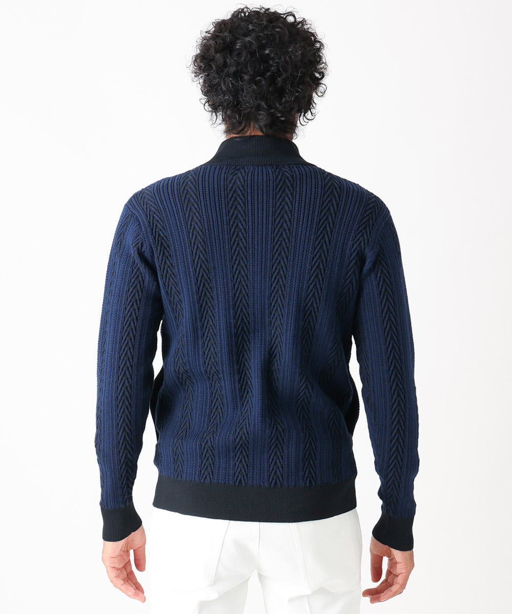 MNFAC52230 MICHEL KLEIN HOMME(ミッシェルクラン オム) へリンボンニットカーディガン ネイビー