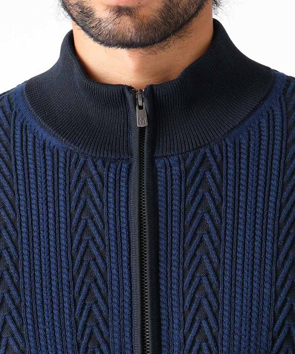 MNFAC52230 MICHEL KLEIN HOMME(ミッシェルクラン オム) へリンボンニットカーディガン ネイビー