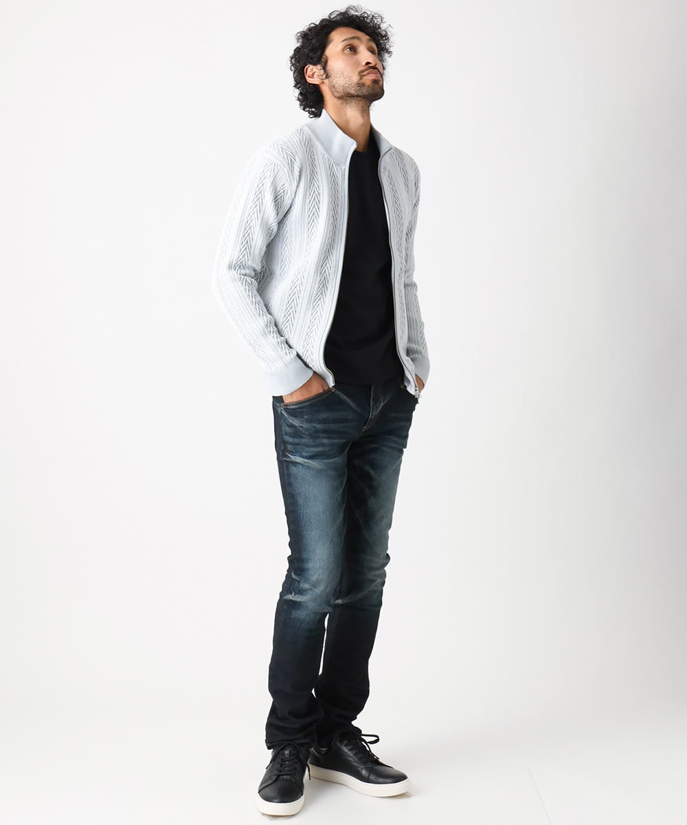 MNFAC52230 MICHEL KLEIN HOMME(ミッシェルクラン オム) へリンボンニットカーディガン ライトグレー