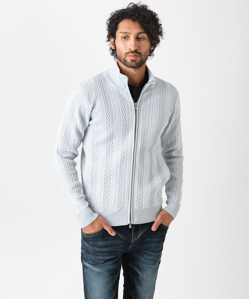 MNFAC52230 MICHEL KLEIN HOMME(ミッシェルクラン オム) へリンボンニットカーディガン ライトグレー