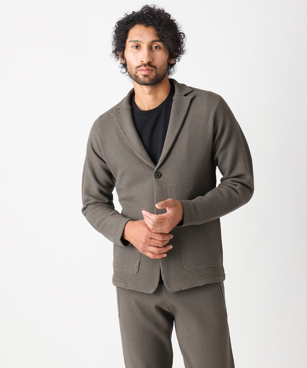 MNFAC53270 MICHEL KLEIN HOMME(ミッシェルクラン オム) ハイゲージニットテーラードジャケット セットアップ ブラウン