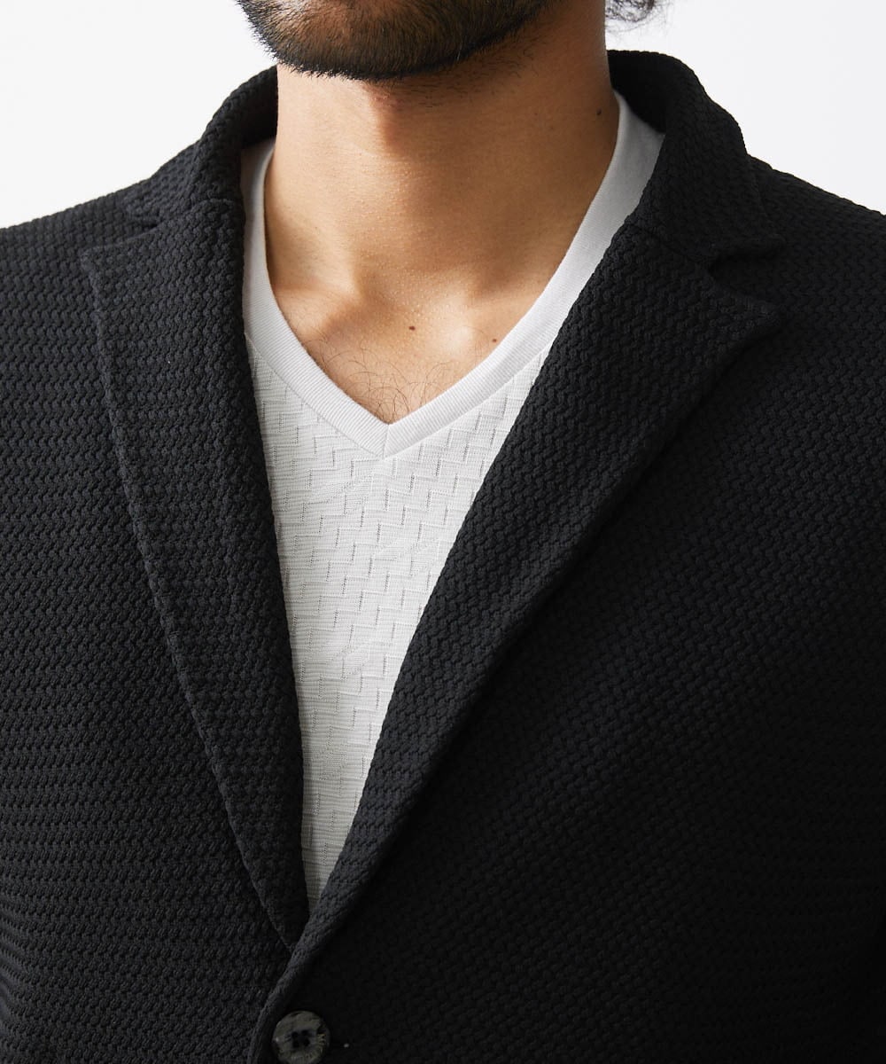 MNFAC53270 MICHEL KLEIN HOMME(ミッシェルクラン オム) ハイゲージニットテーラードジャケット セットアップ ブラック