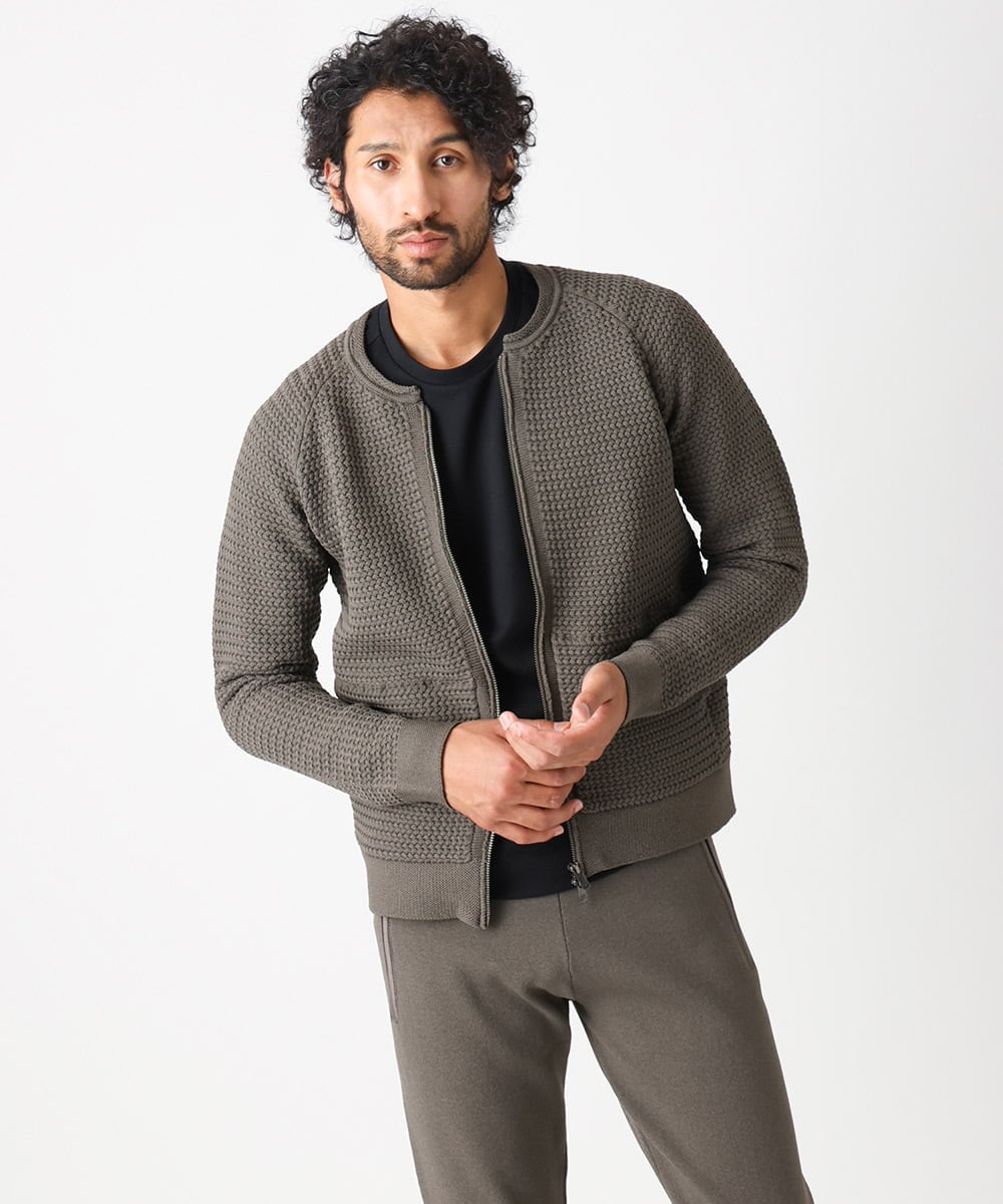 MNFAC54230 MICHEL KLEIN HOMME(ミッシェルクラン オム) ニットノーカラーブルゾン セットアップ ブラウン