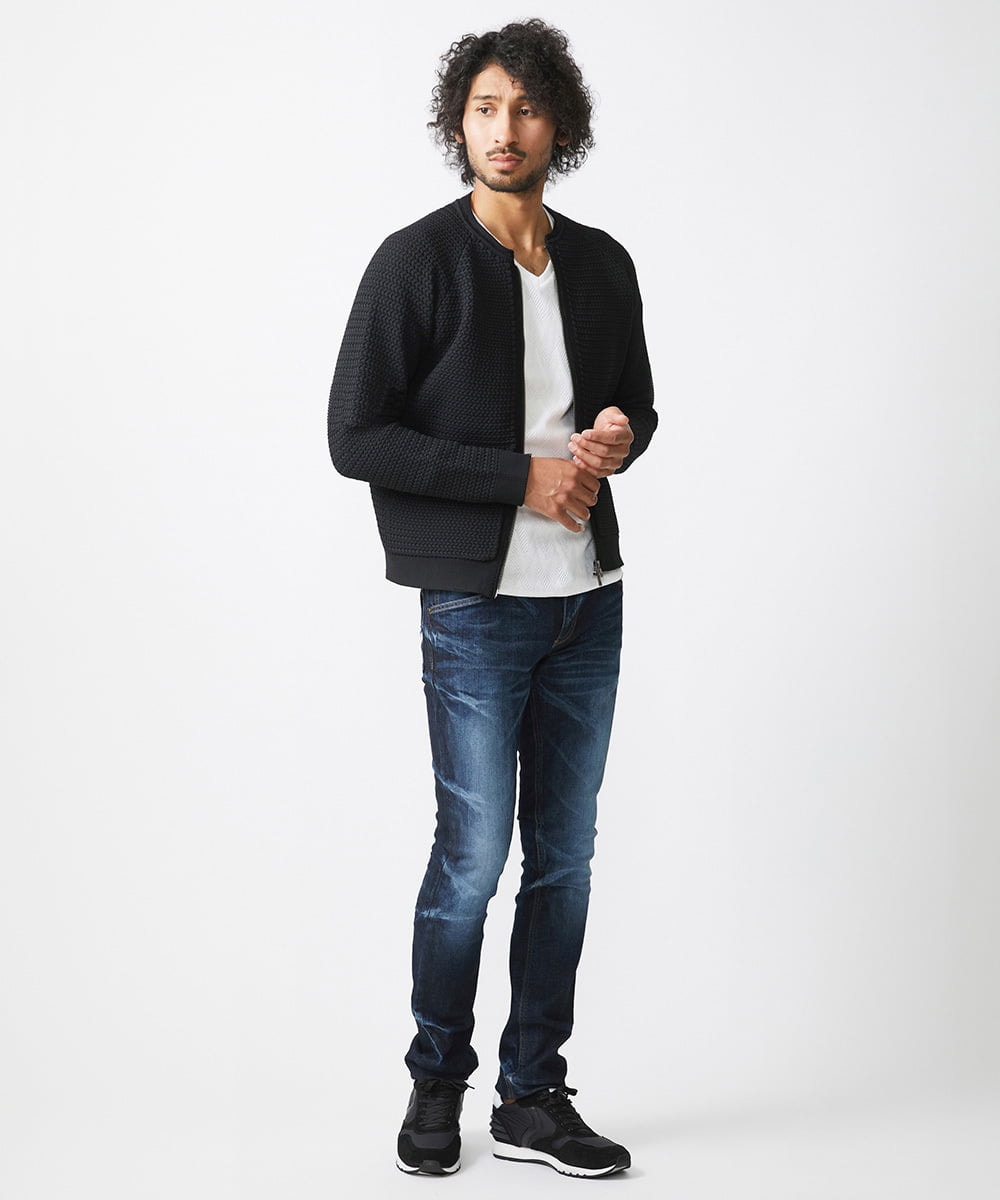 MNFAC54230 MICHEL KLEIN HOMME(ミッシェルクラン オム) ニットノーカラーブルゾン セットアップ ブラック